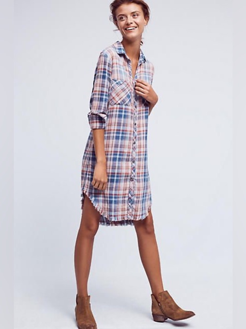 Anthropologie Cloth & Stone Size L Plaid Flannel Shirt Dress